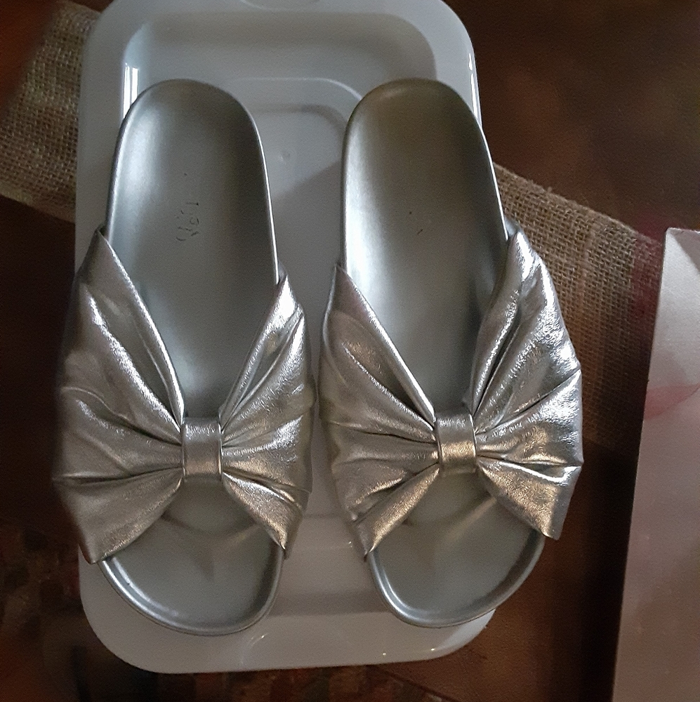Silver slide sandals